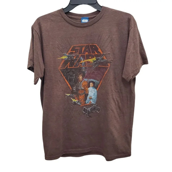 Star Wars Vintage Brown New Hope Retro Distressed‎ Luke Leia Graphic Tee Adult M - Picture 1 of 6